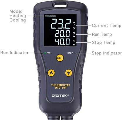 DIGITEN DTC101 Temperature Controller Digital Heat Mat Thermostat Greenhouse Thermostat Outlet Heating Cooling Temperature Control Seedlings Germination Rooting Fermentation Reptiles