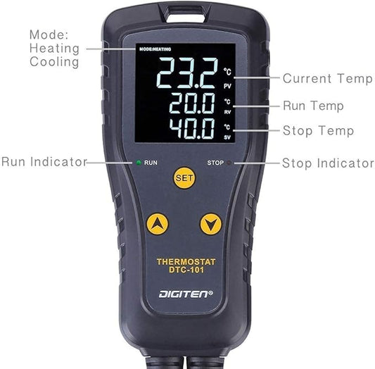 DIGITEN DTC101 Temperature Controller Digital Heat Mat Thermostat Greenhouse Thermostat Outlet Heating Cooling Temperature Control Seedlings Germination Rooting Fermentation Reptiles