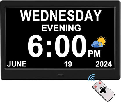 CAZOKASI Extra Large Impaired Vision Digital Alarm Clock with Day and Time for Elderly Calendar Clock Auto Dimmable Clock (10.1 Inch Black)