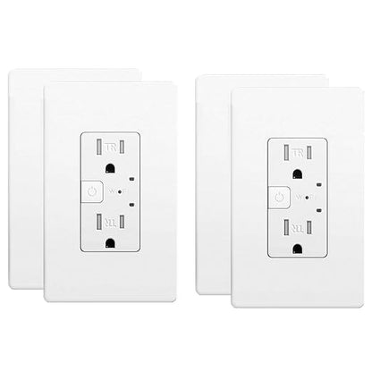 Smart in-Wall Outlet, Matter Smart Socket,15A Smart Charger, Voice Control Compatible with Apple Home, Alexa, Google Home, SmartThings, APP Remote, 2 Individually Controlled Outlets, White, 4Pack