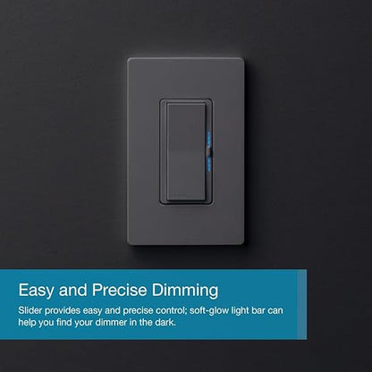 Lutron Diva Smart Dimmer Switch for Caséta Smart Lighting | No Neutral Wire Required | DVRF-6L-BL | Black