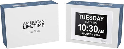 American Lifetime 【New 2025】 Dementia Digital Clock for Seniors, Large Display with Custom Alarms, Clock with Day & Date for Elderly, Large Number Digital Clock White