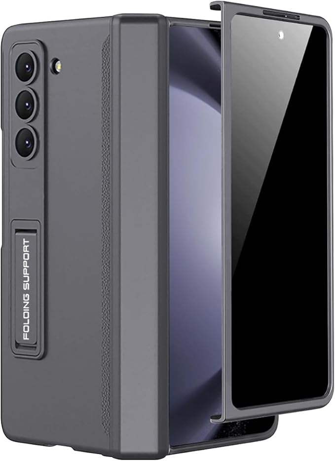 Miimall for Samsung Galaxy Z Fold 5 Case with Privacy Screen Protector, Built-in Adjustable Kickstand & Magnetic Hinge Protection All-Inclusive Protective Case for Galaxy Z Fold 5 5G(Grey)
