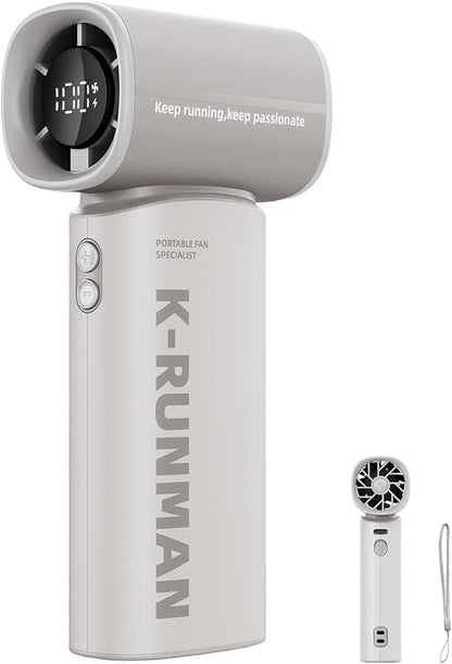 K-RUNMAN Portable Handheld Turbo Fan, 5 Gear Wind, Battery Operated, Up to 12 Working Hours, LED Display with Air Turbo Tech Cooling Fan for Outdoor Activities, Travel, Beach (Gray)