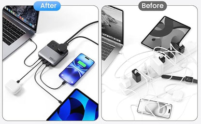 135W Charging Station USB C Power Strip,6-in-1 GaN USB C Charger Block with Plug &5ft Cord,2 AC,2 USB-A,2 USB-C,PD 65W Laptop Charger for MacBook,iPhone 16/15/14,Desktop Fast Charging for Home,Office
