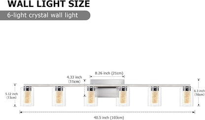 SADENICEL 6 Light Brushed Nickel Bathroom Light Fixtures, LED Vanity Lights Crystal White/Neutral/Warm Bathroom Lights Over Mirror for Bathroom, Bedroom,Living Room (6 Light)