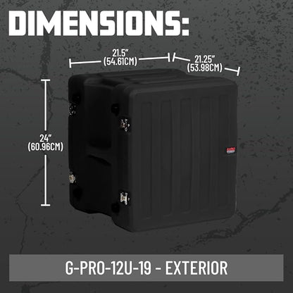 Gator Cases Pro Series 12U Rack Case with Standard 19" Depth, Roto Molded Made in USA (G-PRO-12U-19)