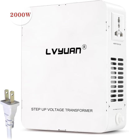 LVYUAN 2000W Voltage Transformer Step Up/Down Converter, 110V/120V to 220V/240V, Circuit Breaker Protection, 3 Year Warranty