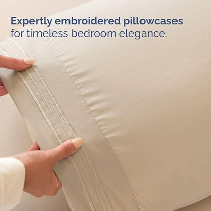 Split Head King Sheet Set – 4 Piece Flex Split Top King Sheets for Adjustable Beds - Fits 14” to 16" Mattress w/ Deep Pockets - Ultra-Soft, Breathable & Cooling - Luxury Bedding & Wrinkle Free - Cream