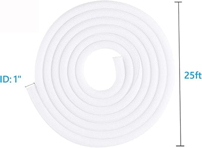 QCSIW 25ft 1 Inch White Cable Sleeve – Split Wire Loom Tubing Cord Protector – Flame Retardant Polyester Cable Cover for Desk, TV, PC Setup – Protects Cords from Pets & Organizes Wires