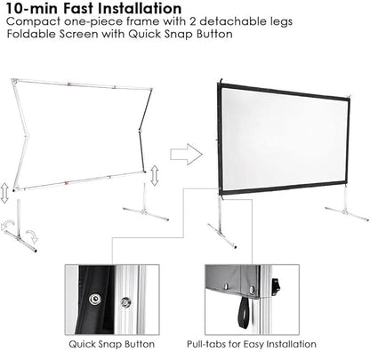 Instahibit 100" Outdoor Projector Screen and Stand Portable Movie Projection Fast Folding 16:9 4K HD Home Theater Camp Backyard Cinema with Carry Bag