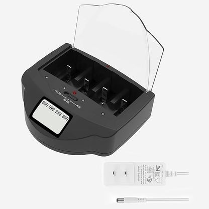 Universal Rapid Battery Charger for Alkaline, AA, AAA, C, D, 9V Ni-MH Ni-CD Rechargeable Batteries, Come with FCC & UL Certified. Black