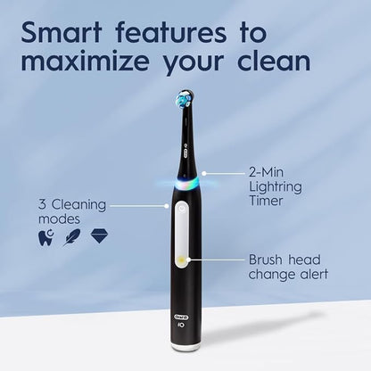 Oral-B iO Deep Clean Rechargeable Electric Powered Toothbrush, Icy Blue with iO Series 3 Limited, 2 Brush Heads and Travel Case - Pressure Sensor to Protect Gums - 3 Cleaning Settings - 2 Minute Timer