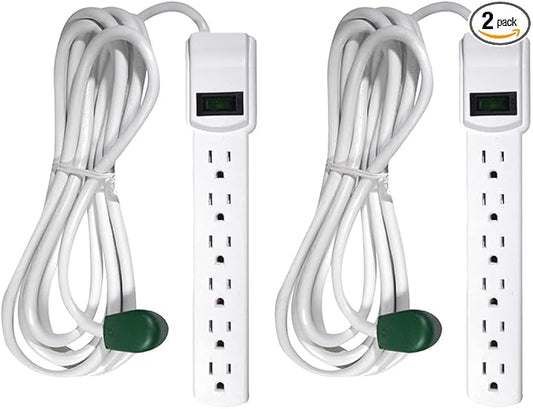 GoGreen Power Inc. (G-16103M-12-2) 6 Outlet Surge Protector, 12FT Cord, White, 2 Pack