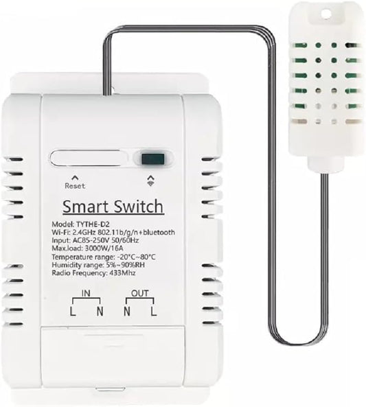 MHCOZY WiFi Wireless Temperature Controller,Include Temperature Probe Sensor ,Tuya app Remote 16A Smart Switch with Energy Consumption Monitoring,Work with Alexa Google (Temperature and Humidity)