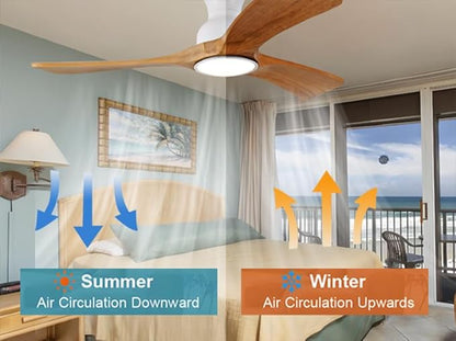 Gaizw Ceiling Fans with Lights, 52 Inch Flush Mount Ceiling Fan with Light,Modern 3-Blade Wooden Ceiling Fan, 6-Speed Remote Control, Bedroom Dining Room Garage Indoor Outdoor Fandelier