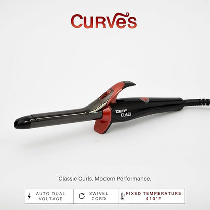 TAIFF Curves Professional Black Titanium Curling Iron – High-Performance Hair Curler & Rizadora para Cabello with Dual Voltage | Fixed Temperature 410°F | 3/4”