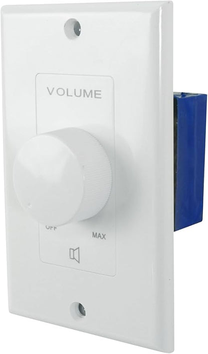 Rockville VOL70200 White 200W 70V/100V Volume Control Zone Controller, Single-Gang Wall Plate, Detachable Euro-Block Terminals, 12-Step Attenuation, for Commercial Audio Systems