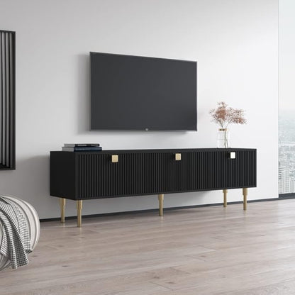 Meble Furniture Dorset 01 TV Stand - Modern Rectangular TV Stand with Storage Cabinets - Media Entertainment Center Console Table for TV Up to 80" - Black