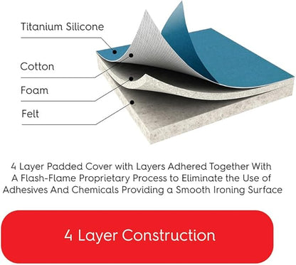 TIVIT Ironing Board Cover 17 x 56, Performance Grade Titanium Coated Pro Grip Pad & Covers - Superior Scorch & Stain Resistance, High Heat Reflection, 3 Padded Layers 3 Fastener Straps - Made In Italy