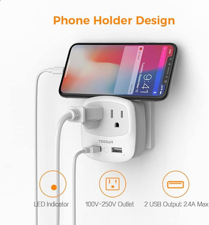European Travel Plug Adapter Converter, TESSAN International Power Plug Converter with 2 USB, Type C Outlet Adaptor Charger for US to Most of Europe EU Iceland Spain Italy France Germany