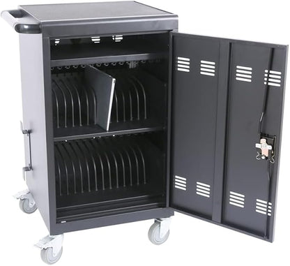 TIOPLY Laptop Charging Cart, 32 Device Tablet Storage Carts for iPad Up to 16.3" Screen Size, Mobile Charging Station for Classroom, with Cord Organizer, Front and Back Access Locking Cabinet Black