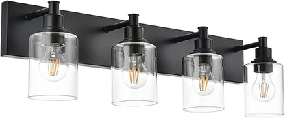 TODOLUZ 4-Lights Bathroom Vanity Light Fixtures, Black Modern Wall Lighting Over Mirror with Clear Glass Shade (E26 Bulb Base)