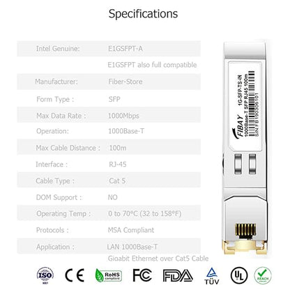 OPSTRAN 1000BASE-T SFP RJ45 Copper Transceiver Module Compatible with Intel E1GSFPT-A 100m Cat5e/6 10 Pack