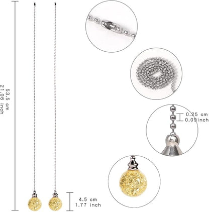 2PCS Yellow Pull Chain Crystal Glass Ice Cracked Ball Pull Chain for Ceiling Fan Light Decoration 50cm Extension Chain