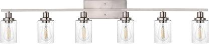 WINSHEN 6-Lights Bathroom Vanity Light Fixtures with Seeded Glass Lampshades, 45.3-Inches Length Modern Brushed Nickel Wall Light Fixture for Kitchen Bathroom Lighting