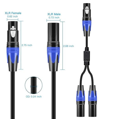 Seefeful (5FT) XLR Splitter Cable, 1 Female to 2 Male Patch Y Cable Balanced Microphone Splitter Cord Audio Adaptor