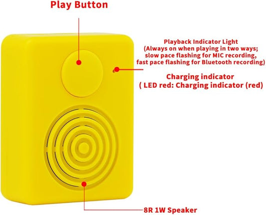 16MB Voice Recorder Box with Speaker, Support Bluetooth & MIC Recording Audio Box, 16Min Easy Sound Voice Box for Personalized Greetings, DIY Projects, Holiday Crafts ect-Yellow