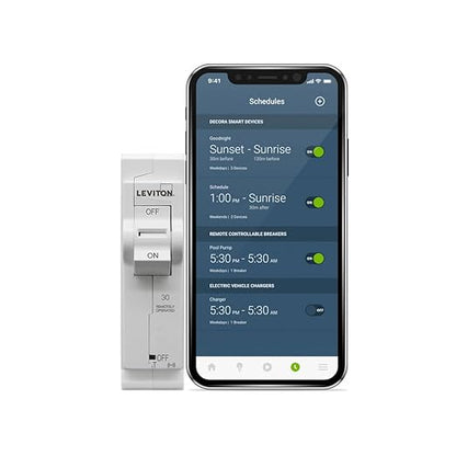 Leviton 2nd Gen Smart Circuit Breaker with Remote Control, Standard, 1-Pole 30 Amp, 120-Volt, 10kA Interrupt Rating, LB130-ST