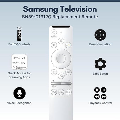 2 Pack BN59-01312Q Samsung TV Remote Control Replacement for Smart TV - Easy Setup, Universal Remote, Streaming Shortcuts - Works with Samsung QLED, Frame, UHD, 4K, & LED Smart TVs
