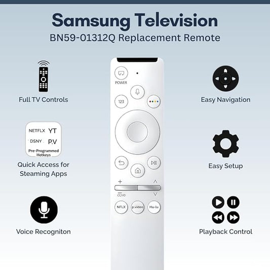 2 Pack BN59-01312Q Samsung TV Remote Control Replacement for Smart TV - Easy Setup, Universal Remote, Streaming Shortcuts - Works with Samsung QLED, Frame, UHD, 4K, & LED Smart TVs