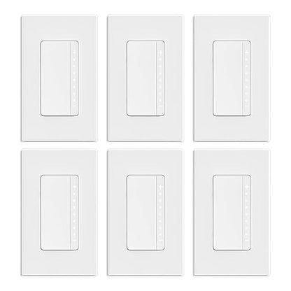 ELEGRP Dimmer Switch, Digital Dimmer Light Switch for LED Lights 150W, INC/HAL 450W, 3 Way LED Dimmer Switch, Needs Neutral Wire, Wall Plate Included, UL Listed, 6 Pack, Matte White