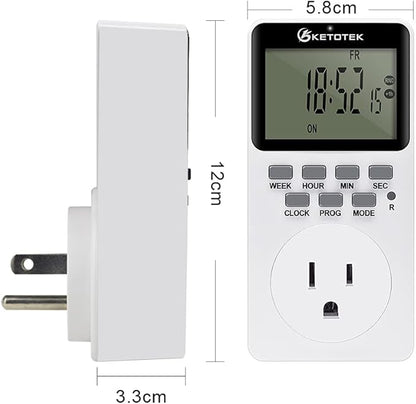 Digital Plug-in Timer Outlet Socket 20 on/Off Programmable Timer Switch 24 Hours 7 Days Programs and Countdown Energy Saving Timing Plug Socket (15A 1725W 115VAC)