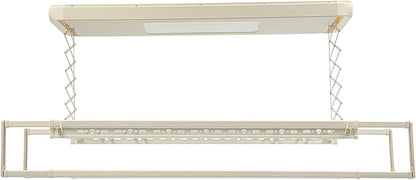 banborba Electric Retractable Airing Rack, Ceiling Mounted Clothes Drying Rack, Retractable Clothesline, Vertical Laundry Drying Rod with LED Light & Remote, 110V 24W, Off-White Color