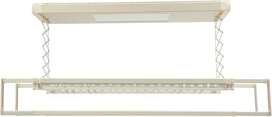 banborba Electric Retractable Airing Rack, Ceiling Mounted Clothes Drying Rack, Retractable Clothesline, Vertical Laundry Drying Rod with LED Light & Remote, 110V 24W, Off-White Color