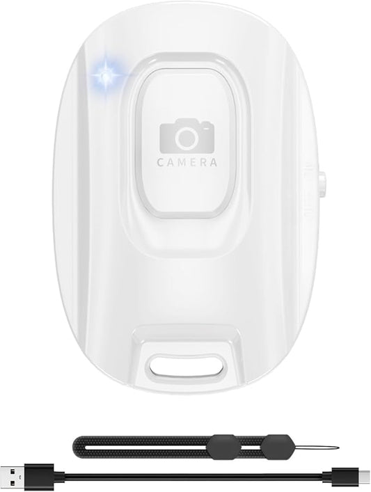 Bluetooth Camera Remote Shutter for iPhone and Android Smartphones, Rechargeable Wireless Phone Remote Control,Selfie Button for Photos and Videos, Charging Cable Included-White