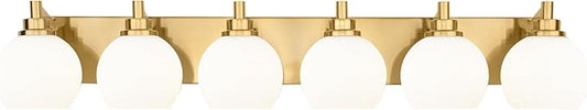 METWET Bathroom Light Fixtures, 6-Light Brushed Gold Bathroom Vanity Lights Over Mirror with Globe Milk White Glass Shade, 38 Inch Modern Vanity Lighting Fixtures, VL195-BG-ML-6