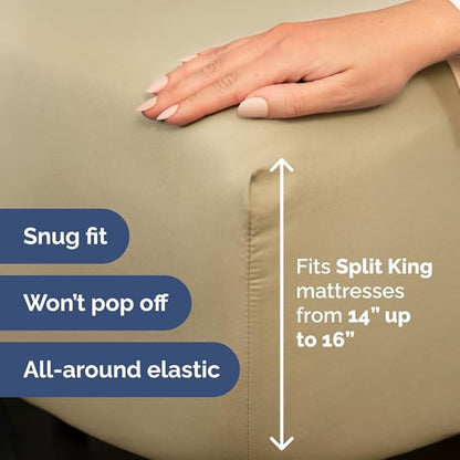 Split Head King Sheet Set – 4 Piece Flex Split Top King Sheets for Adjustable Beds - Fits 14” to 16" Mattress w/ Deep Pockets - Ultra-Soft, Breathable & Cooling - Luxury Bedding & Wrinkle Free - Beige