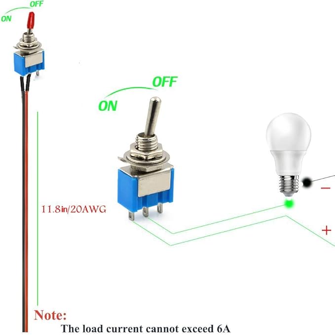 VONVOFF Toggle Switch,ON/Off SPST with Pre-soldered Wires,3v/5v/12v/24v/72v/110v/220v/240v/ Mini Toggle Switches for car,Truck, Light,Test Machine,Industrial Equipment.3 Pins 2Positions,10pcs (Red)