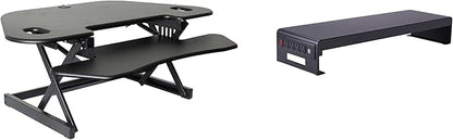 Rocelco 46" Height Adjustable Corner Standing Desk Converter with Dual Monitor Stand Bundle - Quick Sit Stand Up Computer Workstation Riser - Extra Large Keyboard Tray - Black (R CADRB-46-DMS)