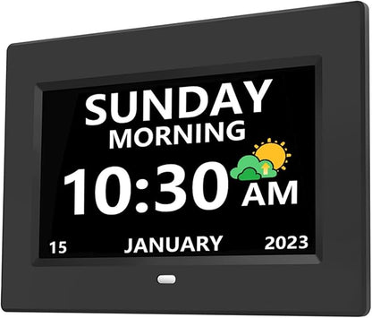 MRCHYDZ 7 Inch Clock with Day and Date for Elderly Large Display Digital Clocks 12 Alarms 3 Display Modes Large Font Alzheimer's Clock Alarm Clocks for Seniors Auto DST Black