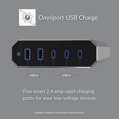 Austere V Series, 8 Outlet Surge Protector Power Strip, 3000 Joules, EMI/RFI Filtering, 3 USB-C and 2 USB-A 2.4 amp Ports, LED Indicators, Overcurrent Protection, 5 Year Component Guarantee