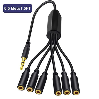 MysRuida 1.6ft 1/8” 3.5mm TRRS Extension Stereo Audio Cable, 1 Male to 3 Female Splitter Aux Cord, 4 Pole Jack Headphone MIC Extender for Smart Phones, MP3, Laptops, Don’t Support MIC of IOS Headphone