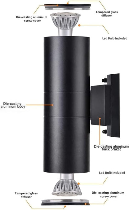 rosykite Outdoor Wall Light,Bling Dusk to Dawn Exterior Lighting with Sensor - ETL Listed,Aluminum Waterproof Wall Mount Cylinder Design - Up Down Light Fixture for Porch, Backyard and Patio (2 Pack)