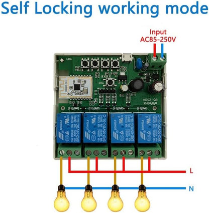 Newgoal 4 Channel Smart WiFi Relay Switching Module USB 5V/AC85V-250V, Supports Bluetooth Control, eWeLink App Remote Control, for Alexa Google Home