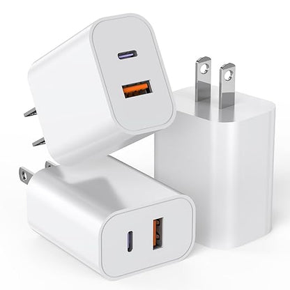 USB C Charger Block,3Pack 20W Dual Port USB C Wall Charger Plug Fast Charging Adapter USB A Quick Charging Brick Plug for iPhone Air/17 Pro Max/16E/16 ProMax/16Plus/15/14/13/12/11/XS,iPad Pro,AirPods